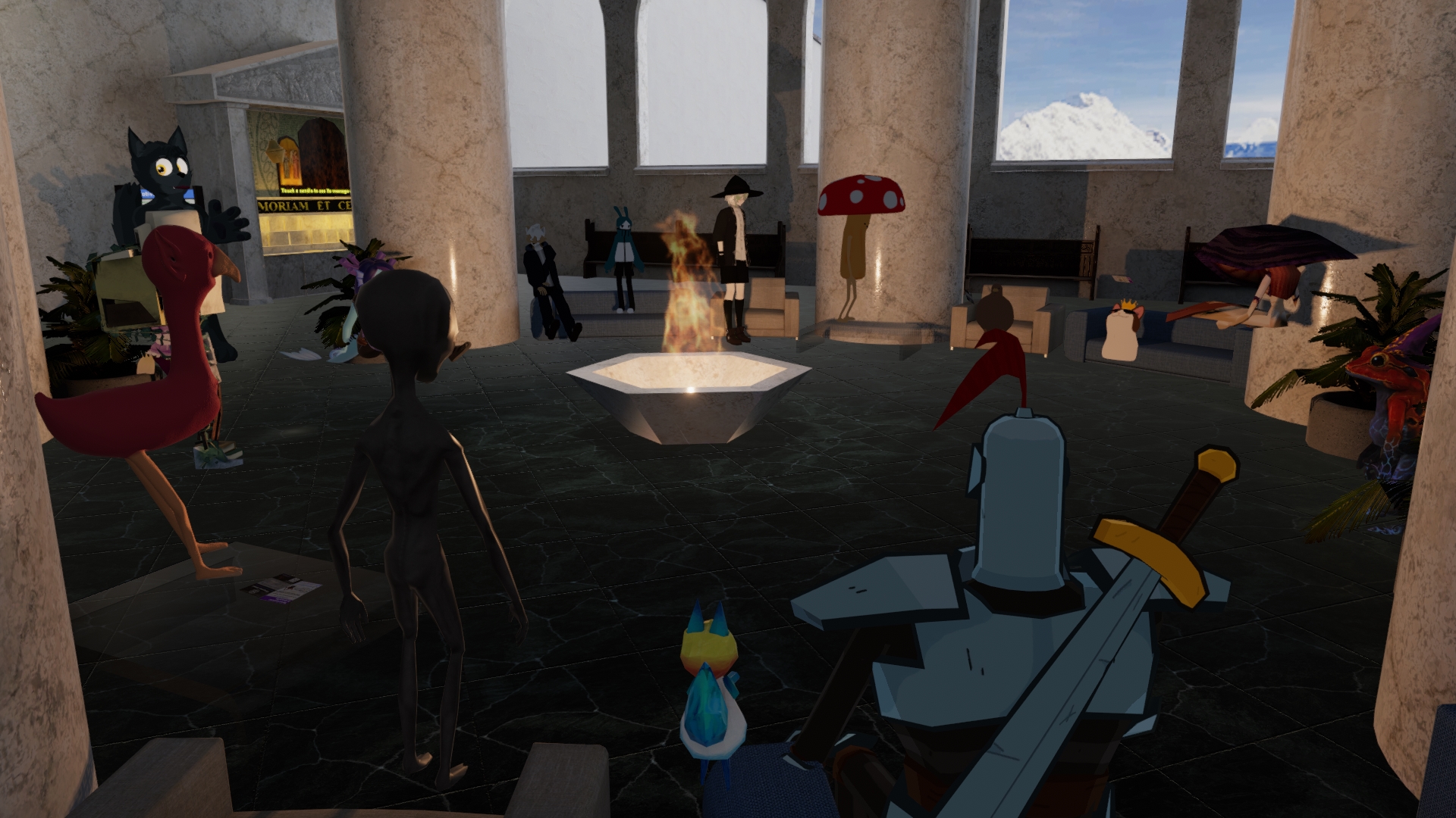 A VR Mystery School orientation display explaining the project and its learning spaces.