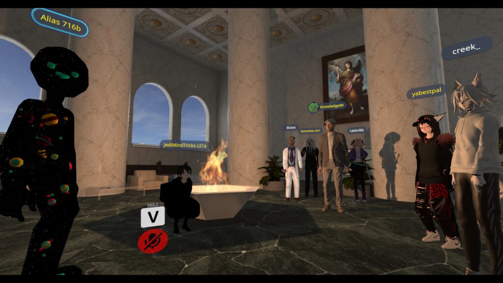 A VR Mystery School community gathering in VRChat.
