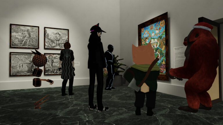 A VR Mystery School gathering in VRChat.
