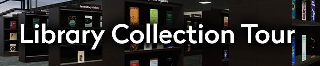 Library collection tour banner for VR Mystery School.